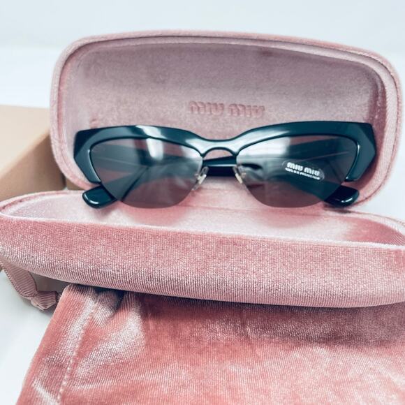 Miu Miu 59mm Semi Rimless Cat Eye Sunglasses goth BLACK DARK VIOLET SOLID modern - Picture 10 of 14